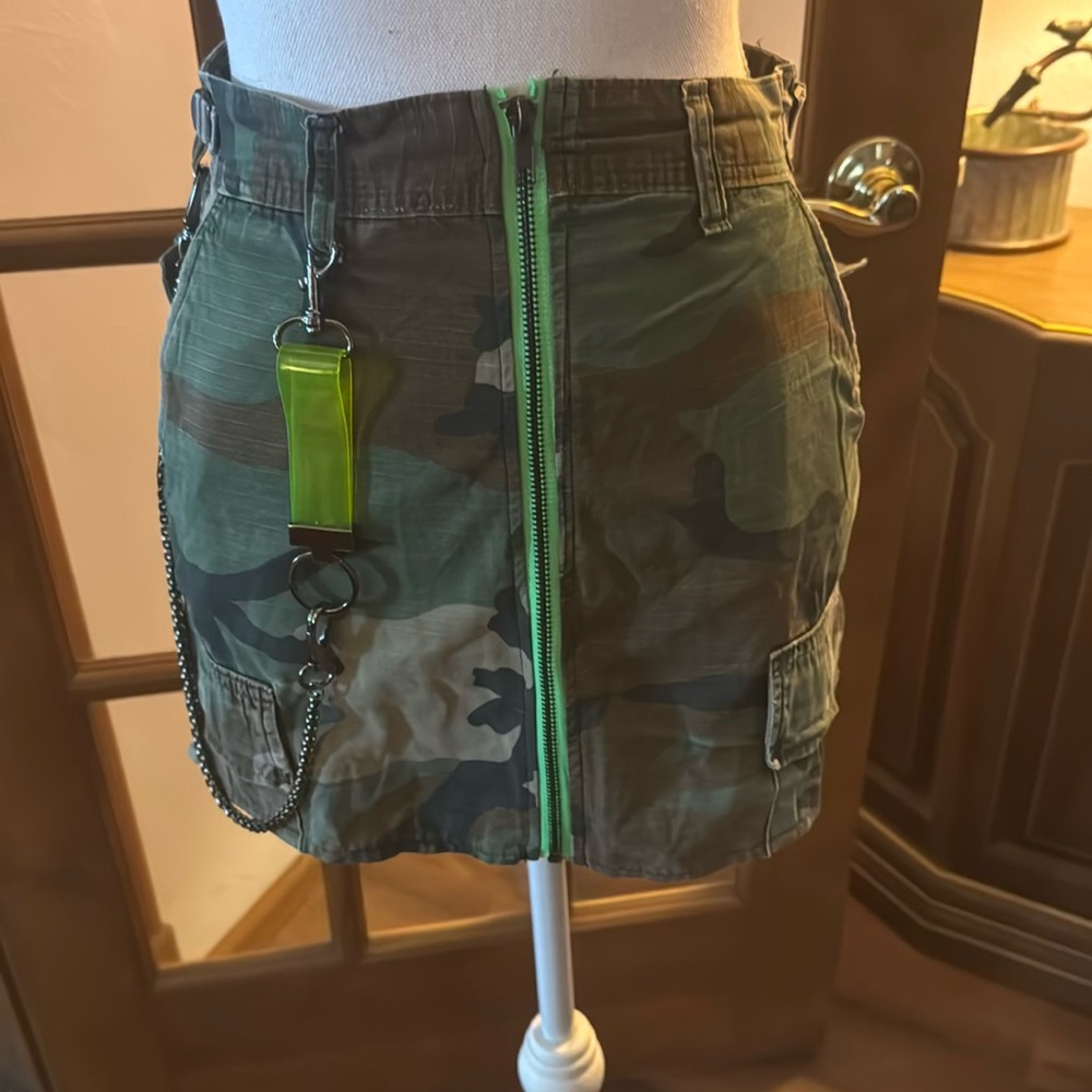 Camouflage Mini Skirt with Green Zipper